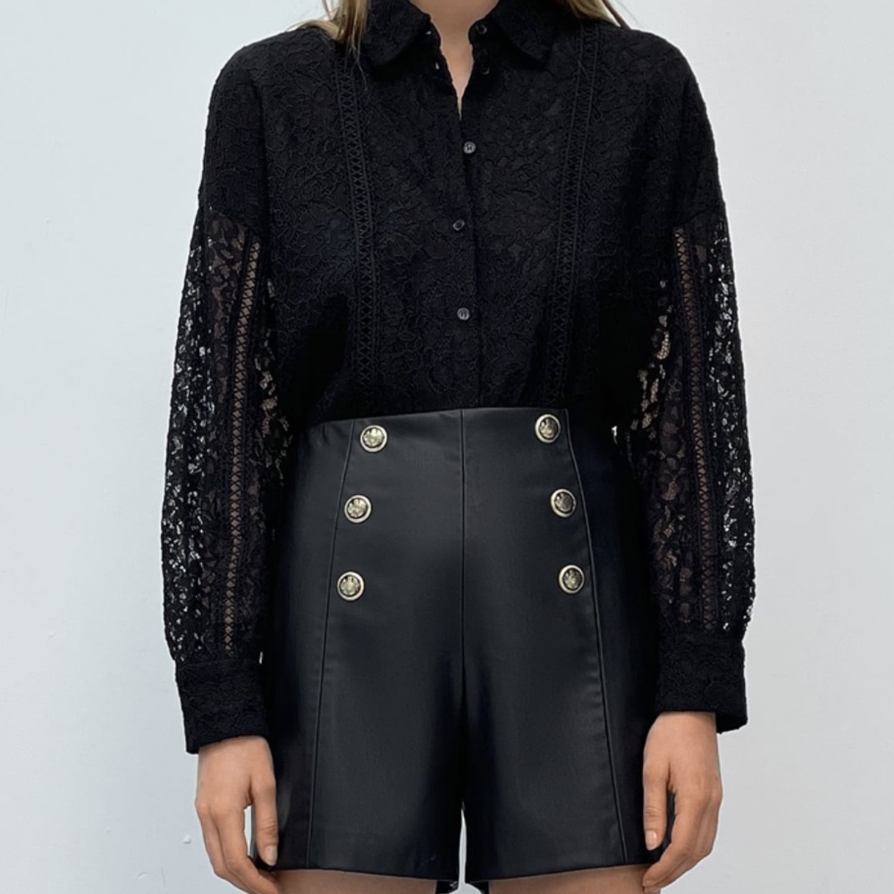 💜NWT ZARA LACE SHIRT SEMI SHEER oversized